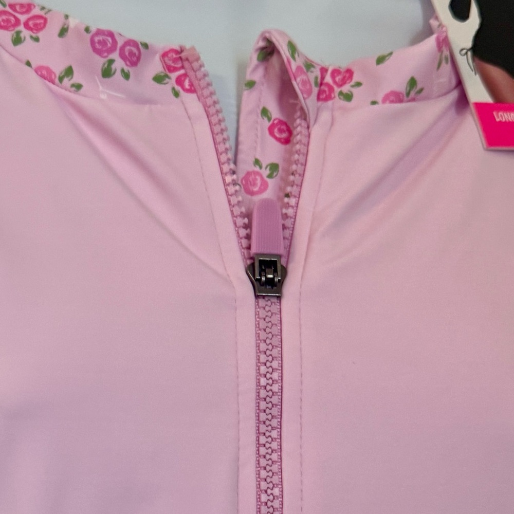 BETSEY JOHNSON RASH GUARD SWIM TOP. LONG SLEEVE UPF 50. SIZE L PINK FLORAL - Picture 4 of 13